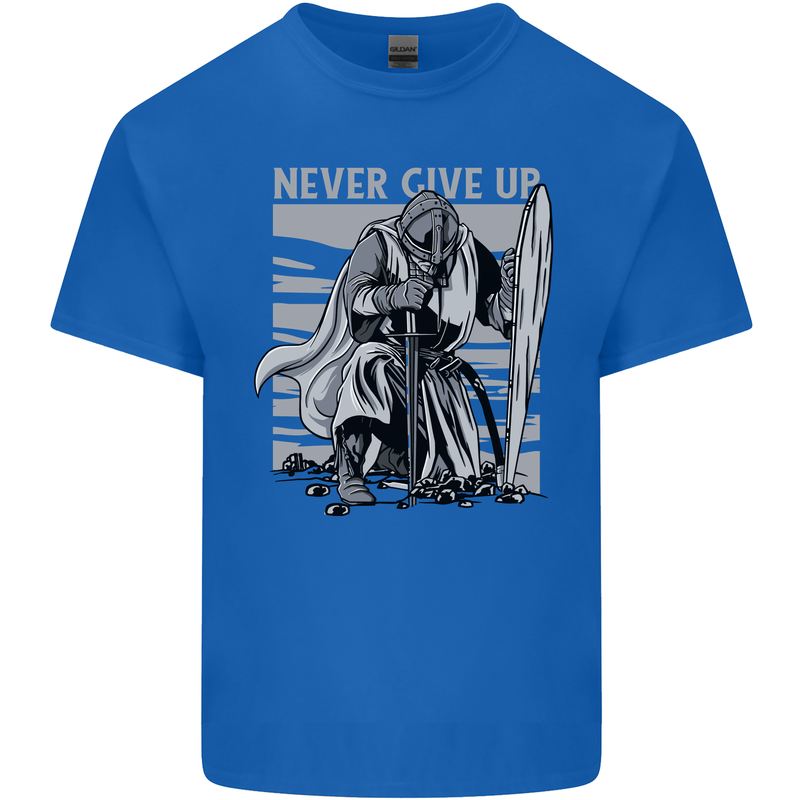 Teutonic Knight Never Give Up Crusader Gym Mens Cotton T-Shirt Tee Top Royal Blue