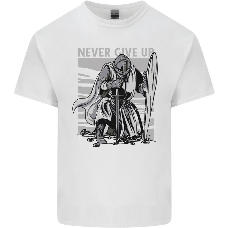 Teutonic Knight Never Give Up Crusader Gym Mens Cotton T-Shirt Tee Top White