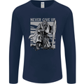 Teutonic Knight Never Give Up Crusader Gym Mens Long Sleeve T-Shirt Navy Blue
