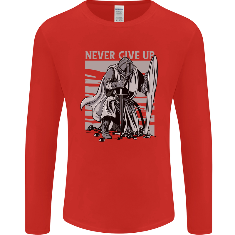 Teutonic Knight Never Give Up Crusader Gym Mens Long Sleeve T-Shirt Red