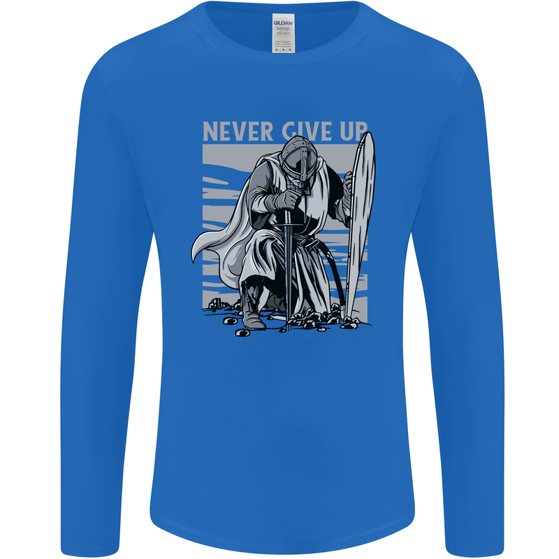 Teutonic Knight Never Give Up Crusader Gym Mens Long Sleeve T-Shirt Royal Blue