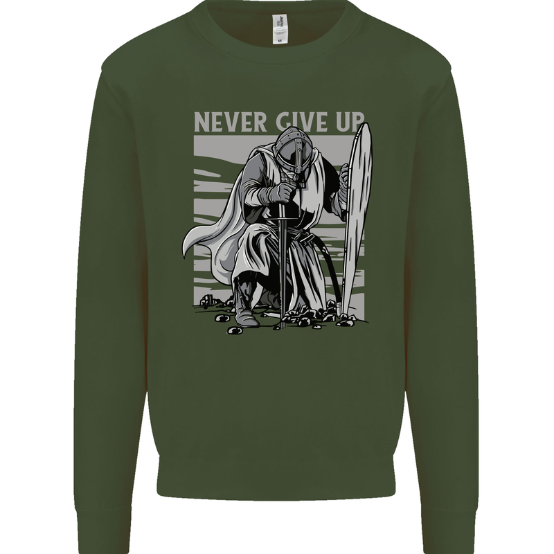 Teutonic Knight Never Give Up Crusader Gym Mens Sweatshirt Jumper Forest Green