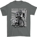 Teutonic Knight Never Give Up Crusader Gym Mens T-Shirt Cotton Gildan Charcoal
