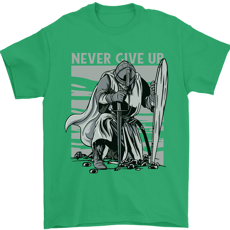 Teutonic Knight Never Give Up Crusader Gym Mens T-Shirt Cotton Gildan Irish Green