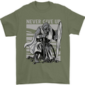 Teutonic Knight Never Give Up Crusader Gym Mens T-Shirt Cotton Gildan Military Green