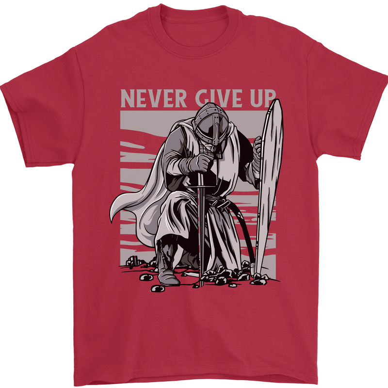 Teutonic Knight Never Give Up Crusader Gym Mens T-Shirt Cotton Gildan Red