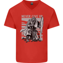 Teutonic Knight Never Give Up Crusader Gym Mens V-Neck Cotton T-Shirt Red