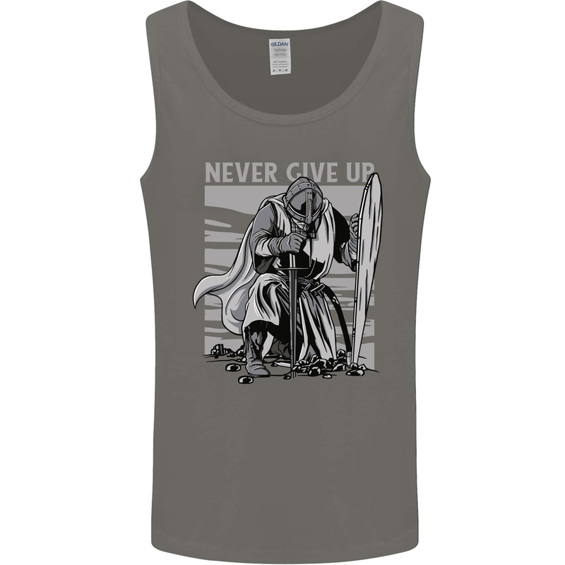 Teutonic Knight Never Give Up Crusader Gym Mens Vest Tank Top Charcoal