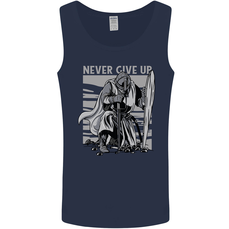 Teutonic Knight Never Give Up Crusader Gym Mens Vest Tank Top Navy Blue