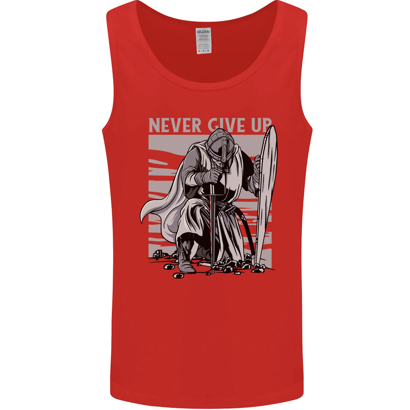 Teutonic Knight Never Give Up Crusader Gym Mens Vest Tank Top Red