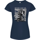 Teutonic Knight Never Give Up Crusader Gym Womens Petite Cut T-Shirt Navy Blue