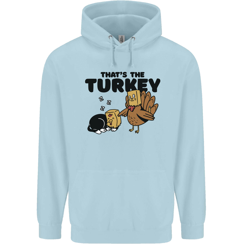 Thanks Giving Christmas Turkey Cat Childrens Kids Hoodie Light Blue