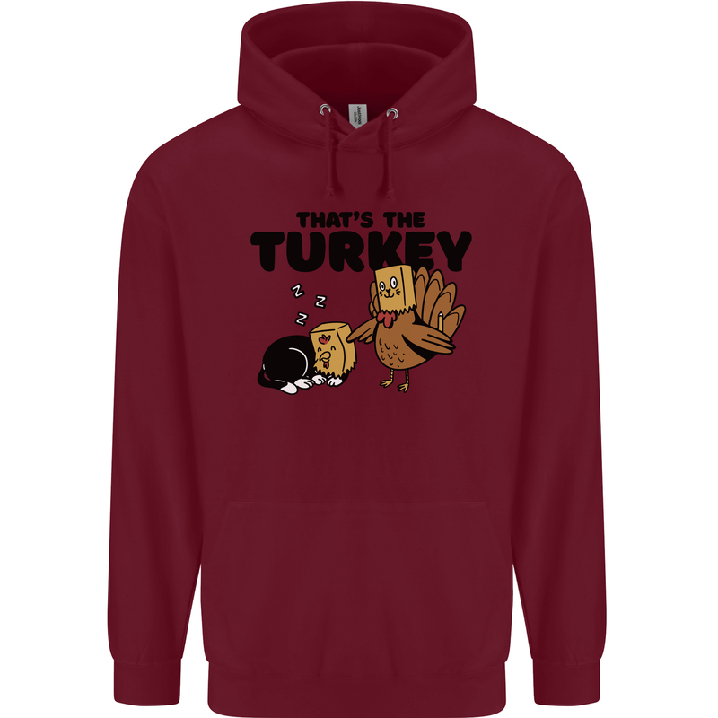 Thanks Giving Christmas Turkey Cat Childrens Kids Hoodie Maroon