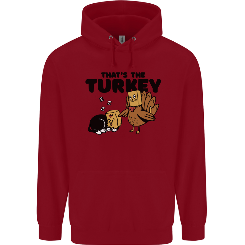 Thanks Giving Christmas Turkey Cat Childrens Kids Hoodie Red