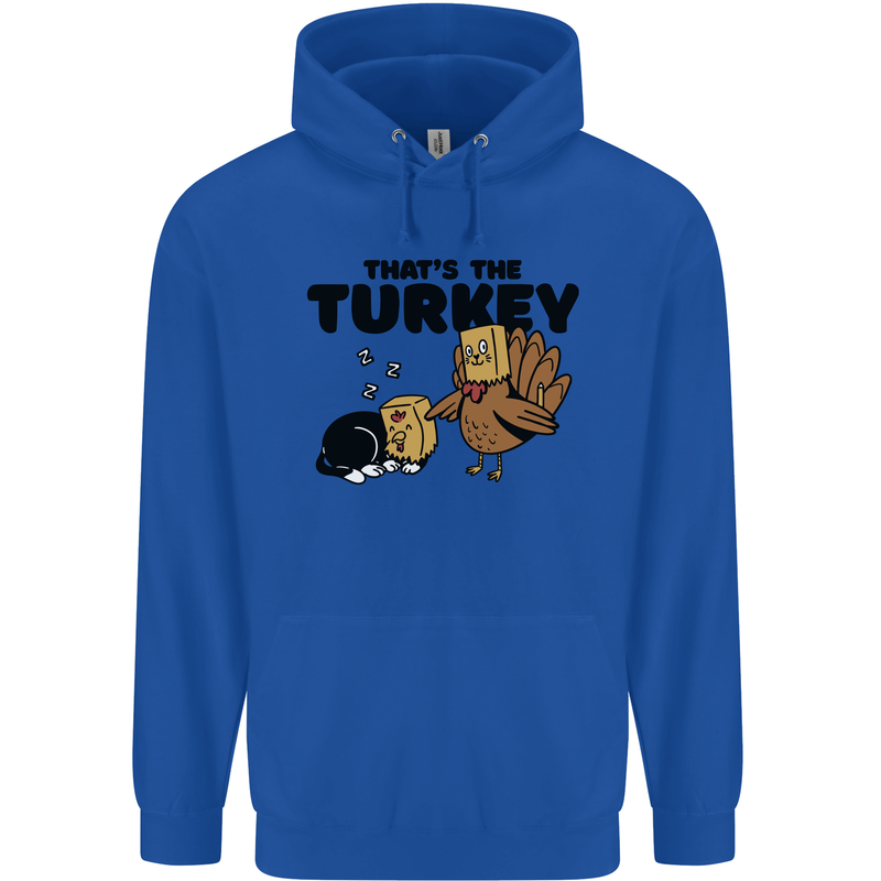 Thanks Giving Christmas Turkey Cat Childrens Kids Hoodie Royal Blue