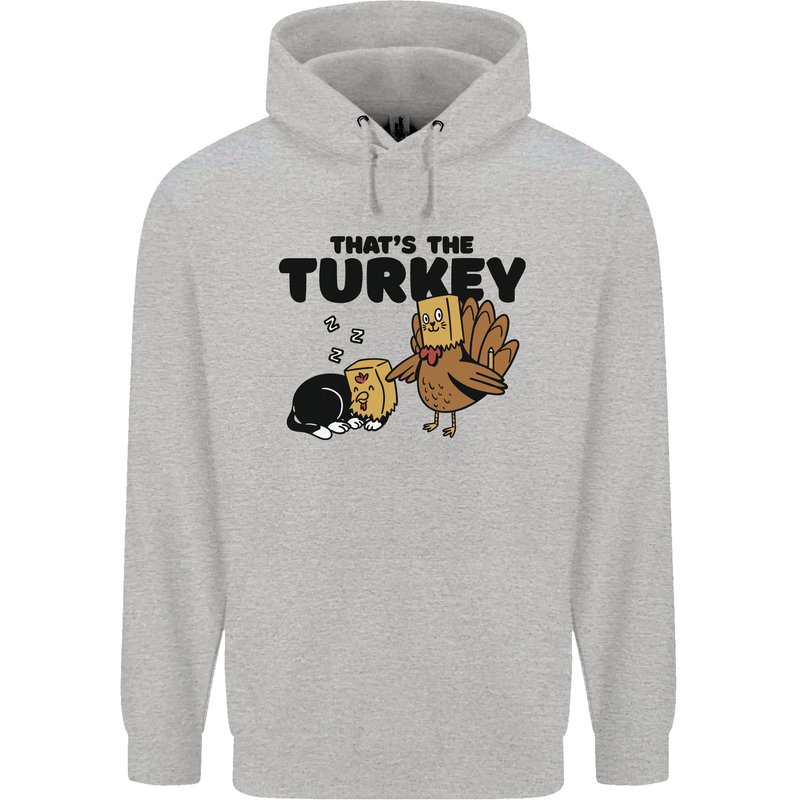 Thanks Giving Christmas Turkey Cat Childrens Kids Hoodie Sports Grey