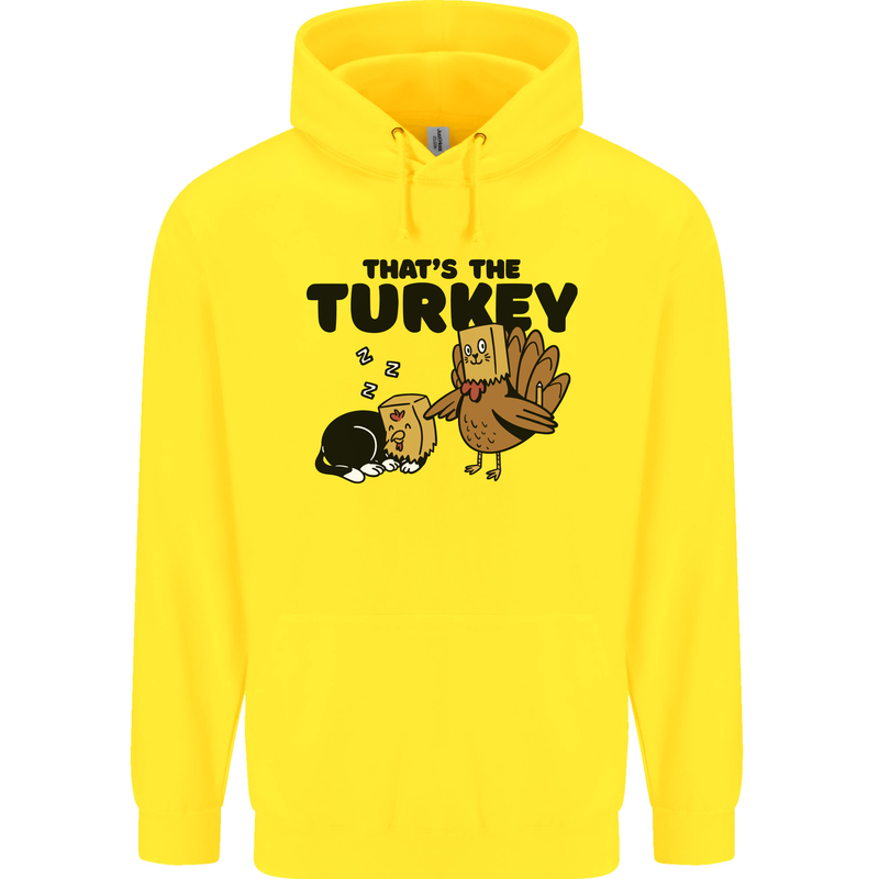 Thanks Giving Christmas Turkey Cat Childrens Kids Hoodie Yellow