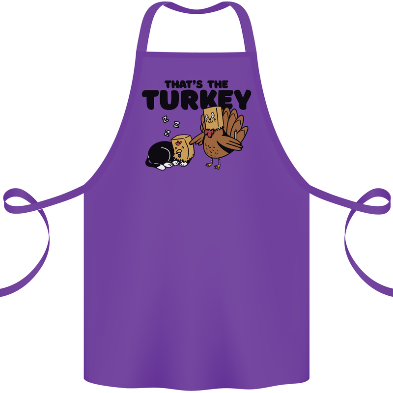 Thanks Giving Christmas Turkey Cat Cotton Apron 100% Organic Purple