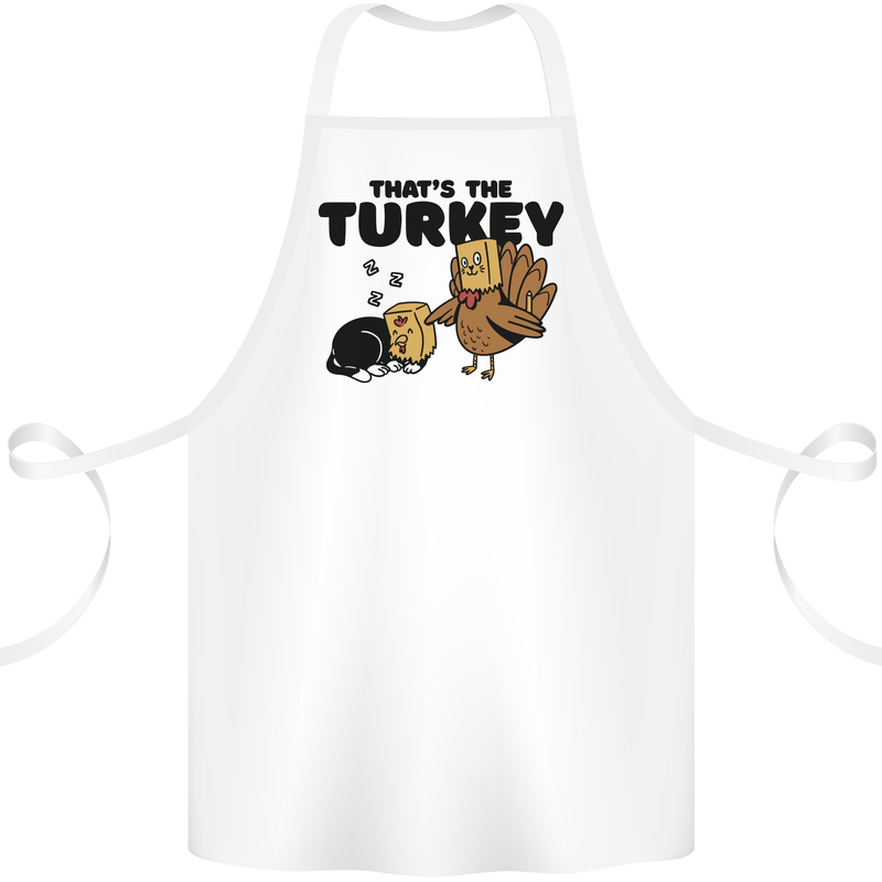 Thanks Giving Christmas Turkey Cat Cotton Apron 100% Organic White