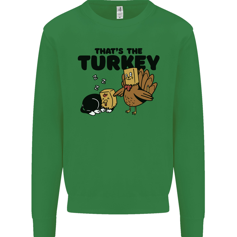 Thanks Giving Christmas Turkey Cat Kids Sweatshirt Jumper Irish Green