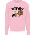 Thanks Giving Christmas Turkey Cat Kids Sweatshirt Jumper Light Pink