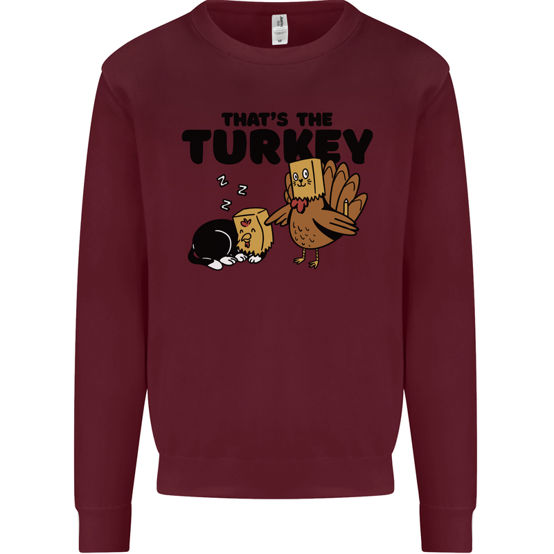 Thanks Giving Christmas Turkey Cat Kids Sweatshirt Jumper Maroon