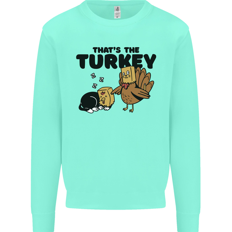 Thanks Giving Christmas Turkey Cat Kids Sweatshirt Jumper Peppermint