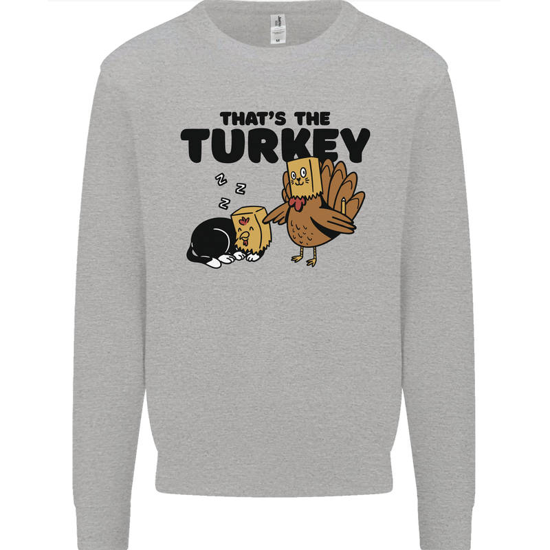 Thanks Giving Christmas Turkey Cat Kids Sweatshirt Jumper Sports Grey