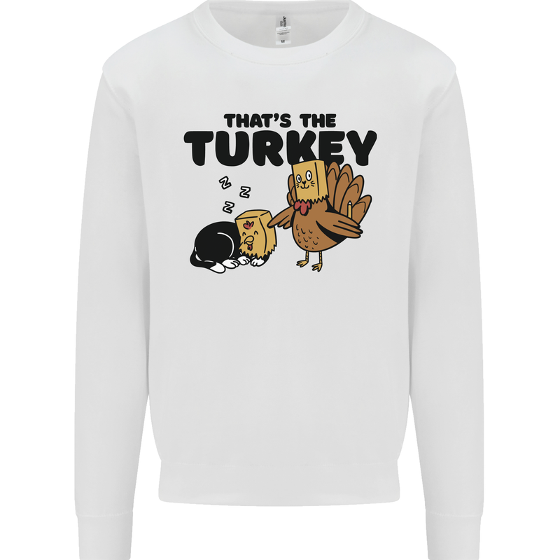 Thanks Giving Christmas Turkey Cat Kids Sweatshirt Jumper White