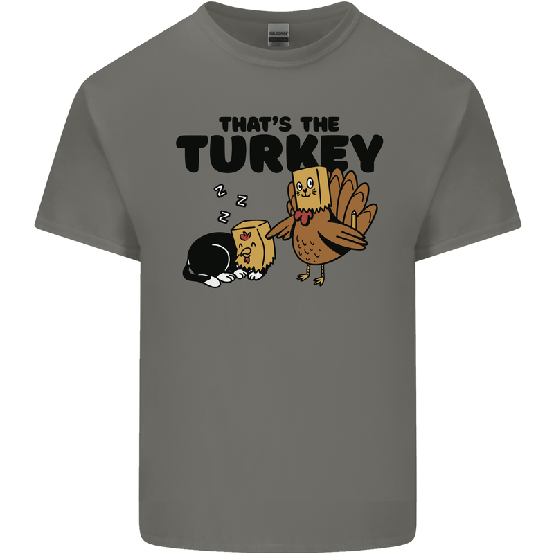 Thanks Giving Christmas Turkey Cat Mens Cotton T-Shirt Tee Top Charcoal