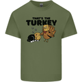 Thanks Giving Christmas Turkey Cat Mens Cotton T-Shirt Tee Top Military Green