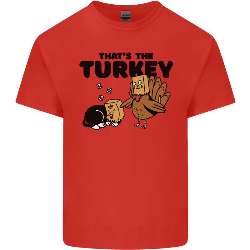 Thanks Giving Christmas Turkey Cat Mens Cotton T-Shirt Tee Top Red