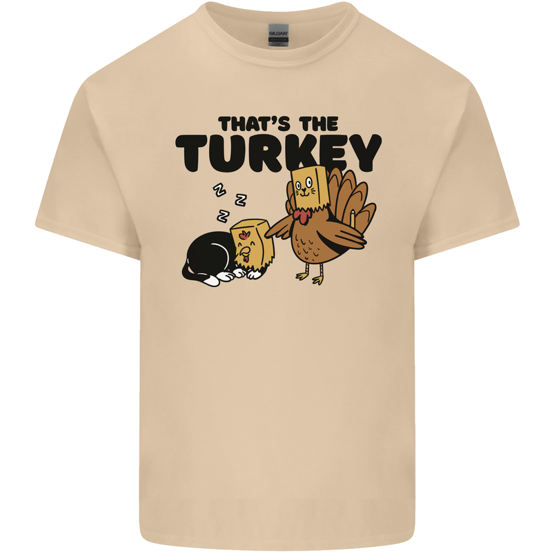 Thanks Giving Christmas Turkey Cat Mens Cotton T-Shirt Tee Top Sand