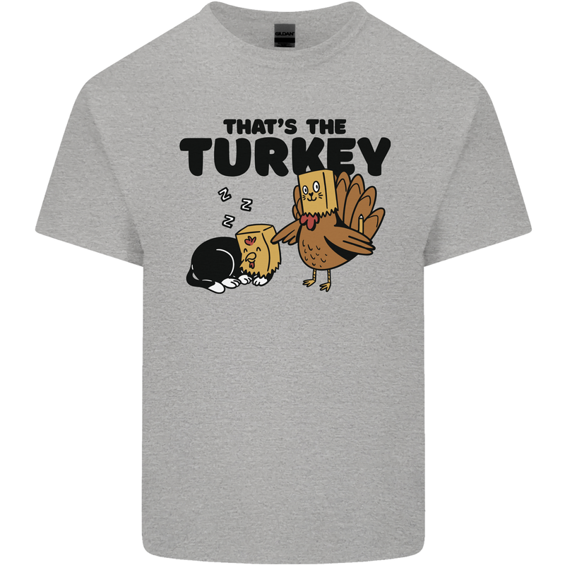 Thanks Giving Christmas Turkey Cat Mens Cotton T-Shirt Tee Top Sports Grey