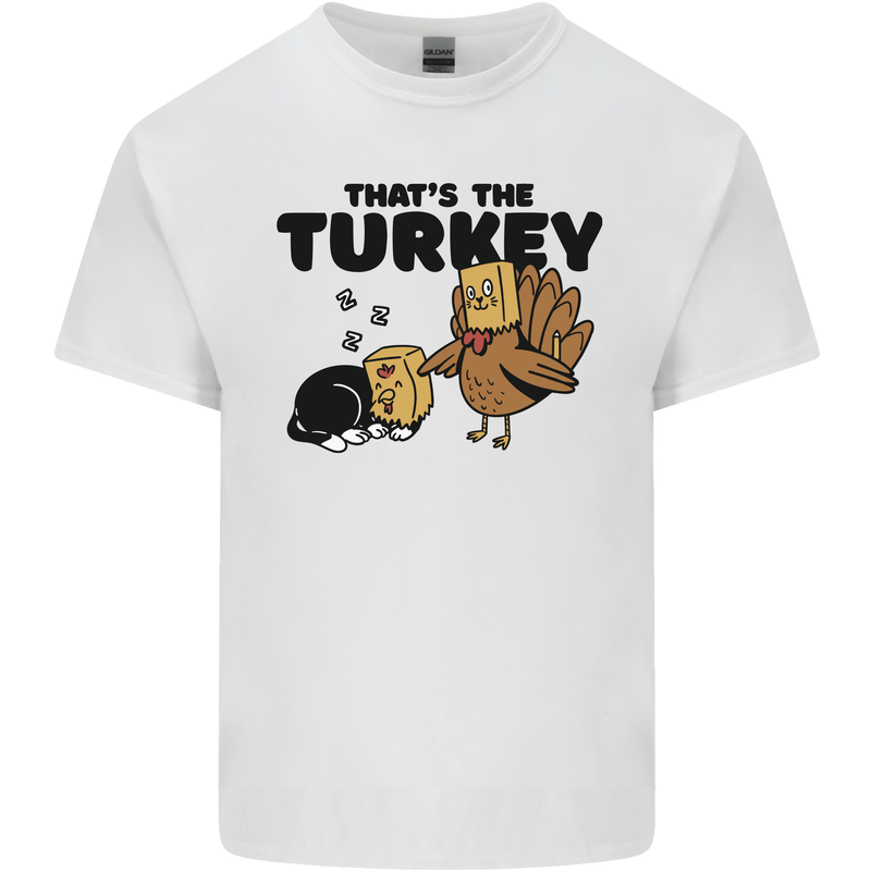 Thanks Giving Christmas Turkey Cat Mens Cotton T-Shirt Tee Top White