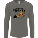 Thanks Giving Christmas Turkey Cat Mens Long Sleeve T-Shirt Charcoal