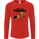Thanks Giving Christmas Turkey Cat Mens Long Sleeve T-Shirt Red