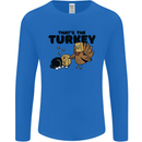 Thanks Giving Christmas Turkey Cat Mens Long Sleeve T-Shirt Royal Blue
