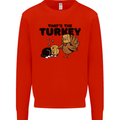Thanks Giving Christmas Turkey Cat Mens Sweatshirt Jumper Bright Red
