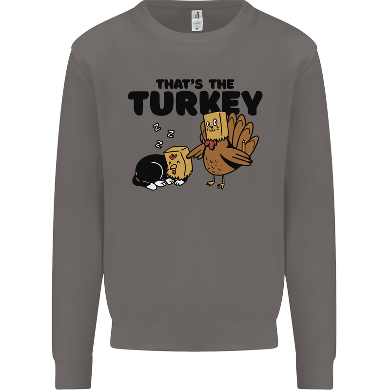 Thanks Giving Christmas Turkey Cat Mens Sweatshirt Jumper Charcoal