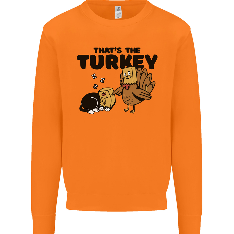 Thanks Giving Christmas Turkey Cat Mens Sweatshirt Jumper Orange