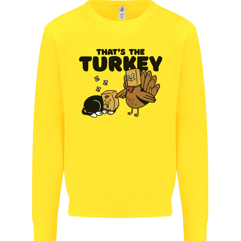 Thanks Giving Christmas Turkey Cat Mens Sweatshirt Jumper Yellow