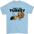 Thanks Giving Christmas Turkey Cat Mens T-Shirt 100% Cotton Light Blue