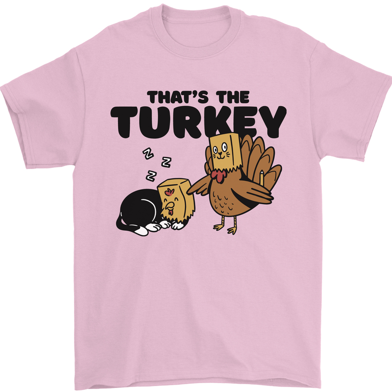 Thanks Giving Christmas Turkey Cat Mens T-Shirt 100% Cotton Light Pink