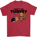 Thanks Giving Christmas Turkey Cat Mens T-Shirt 100% Cotton Red