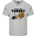 Thanks Giving Christmas Turkey Cat Mens V-Neck Cotton T-Shirt Sports Grey