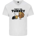 Thanks Giving Christmas Turkey Cat Mens V-Neck Cotton T-Shirt White