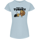 Thanks Giving Christmas Turkey Cat Womens Petite Cut T-Shirt Light Blue