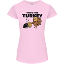 Thanks Giving Christmas Turkey Cat Womens Petite Cut T-Shirt Light Pink