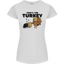Thanks Giving Christmas Turkey Cat Womens Petite Cut T-Shirt White